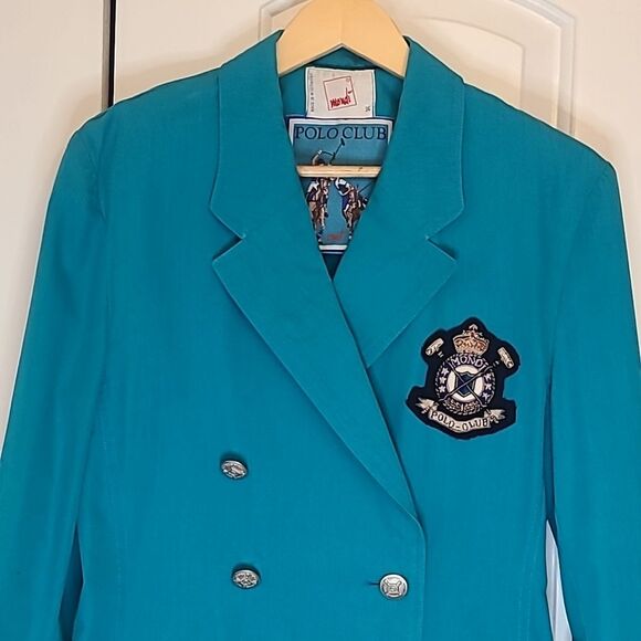 Vintage MONDI POLO CLUB BLAZER Size XS WOMEN SPORT Turquoise Blue Gold Buttons - Picture 2 of 14